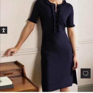 Elegant Navy Short-Sleeve Ruffle Trim Dress